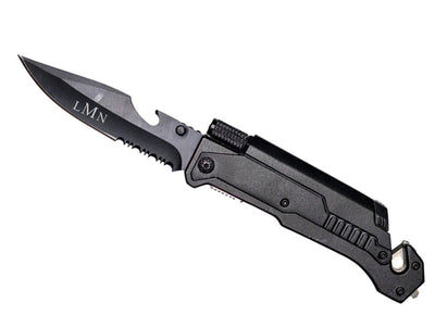 Personalized Black Utility Knife with Flashlight