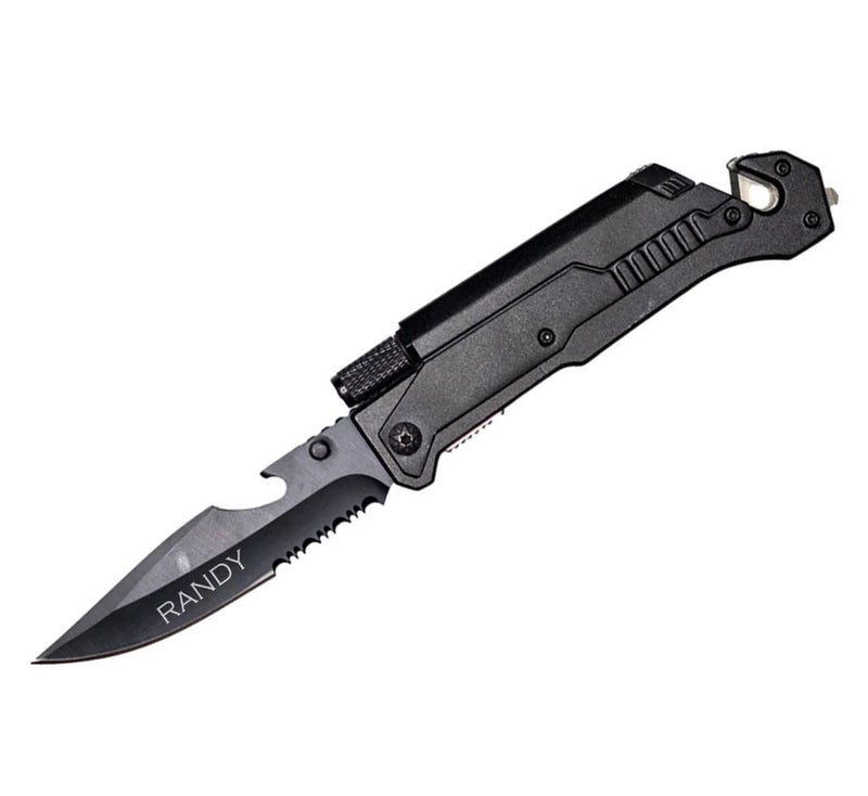 Personalized Black Utility Knife with Flashlight