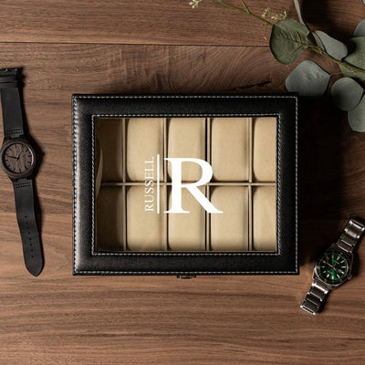 Personalized Leather Watch Box  - Holds 10 Watches