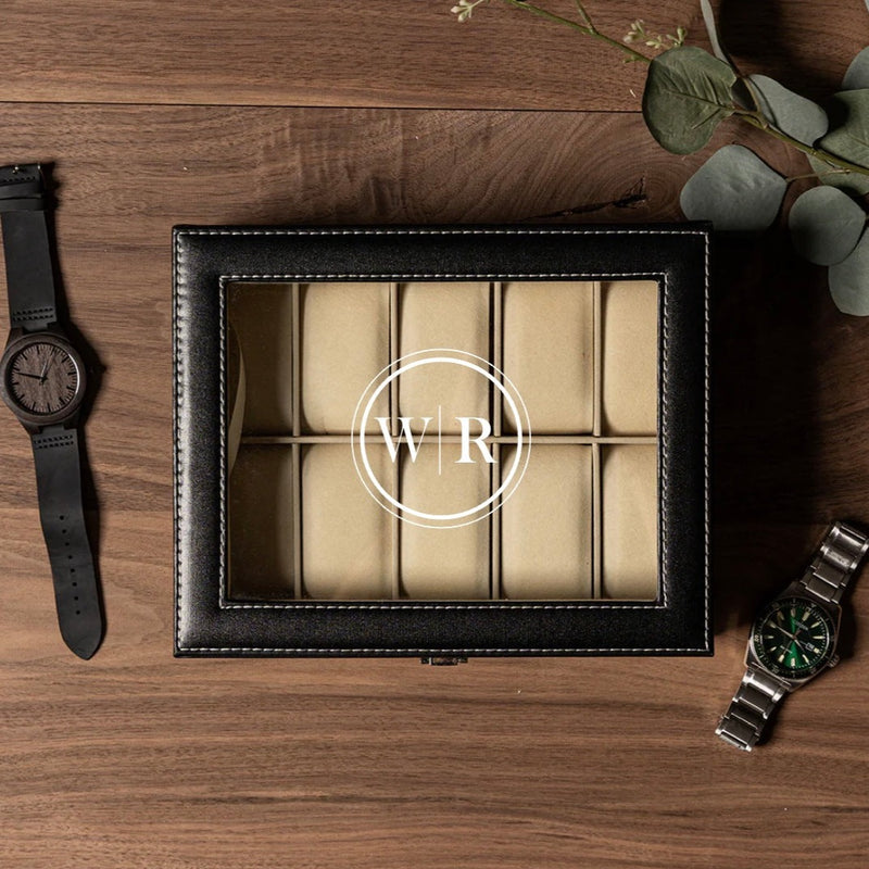 Personalized Leather Watch Box  - Holds 10 Watches