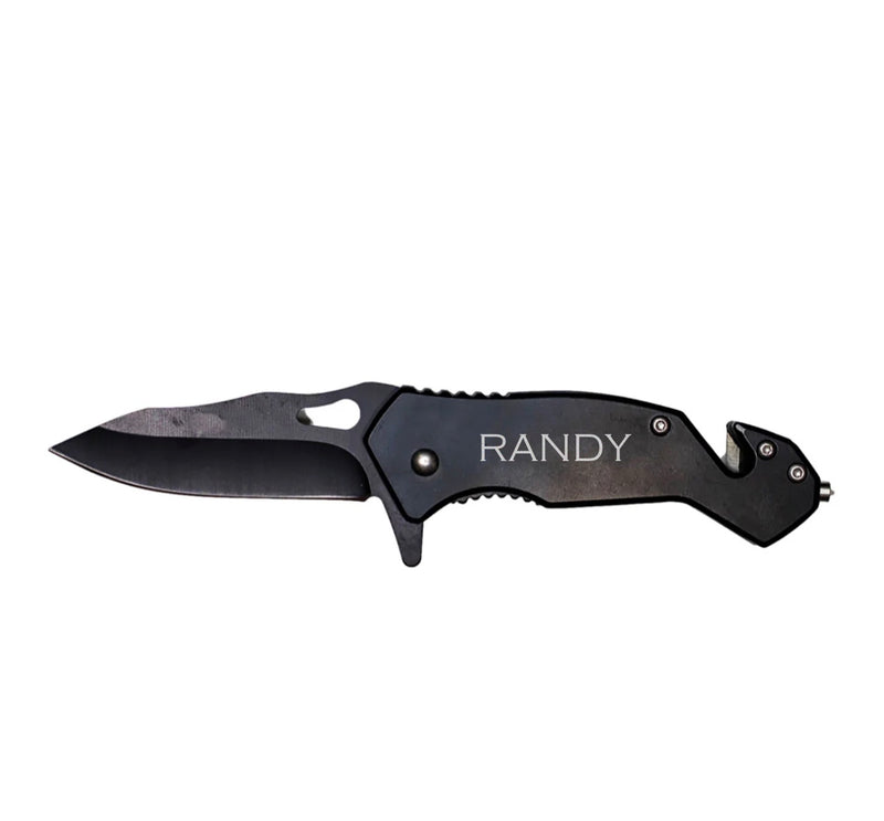 Personalized Stainless Steel Black Blade Spring Assisted Knife