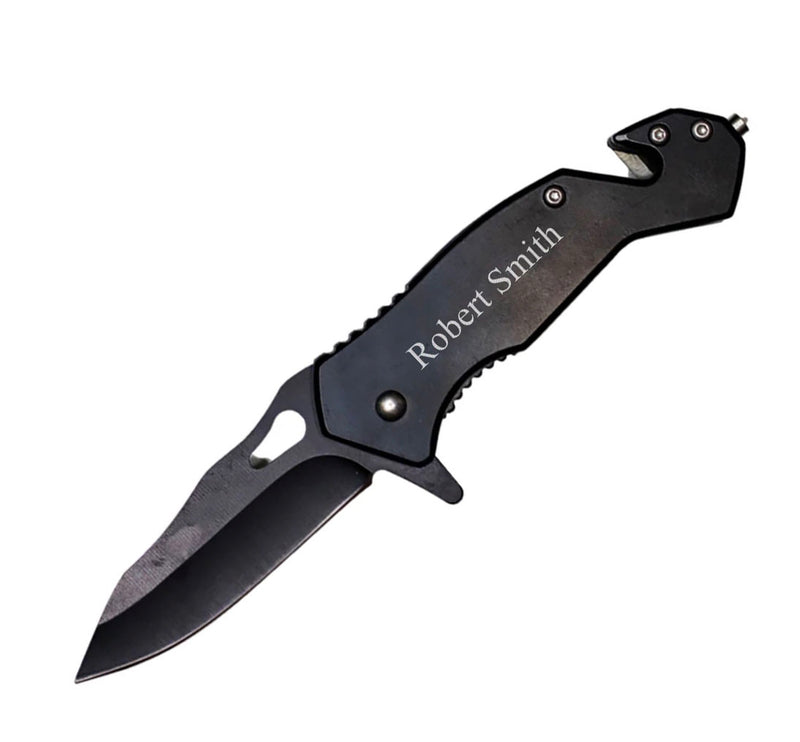 Personalized Stainless Steel Black Blade Spring Assisted Knife