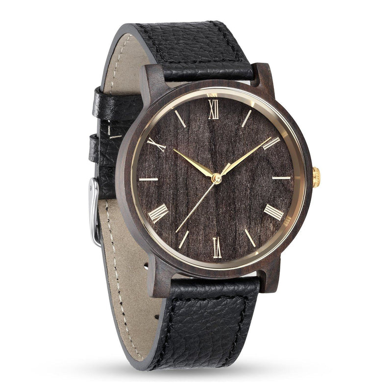 Personalized Arce Wooden Watch | Black Leather