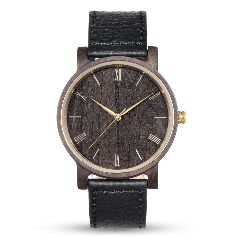 Personalized Arce Wooden Watch | Black Leather