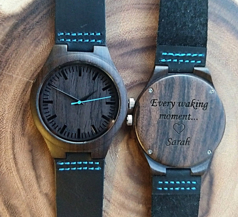 Personalized Energico Wooden Watch | Blue Leather