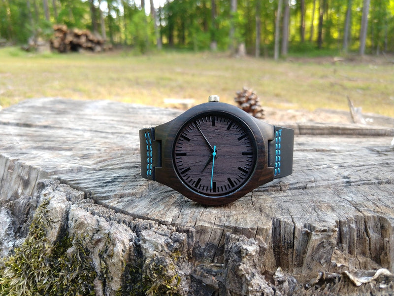 Personalized Energico Wooden Watch | Blue Leather