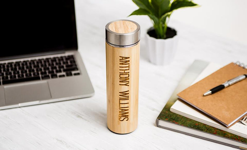 Personalized Insulated Bamboo Water Bottles - Set of 5