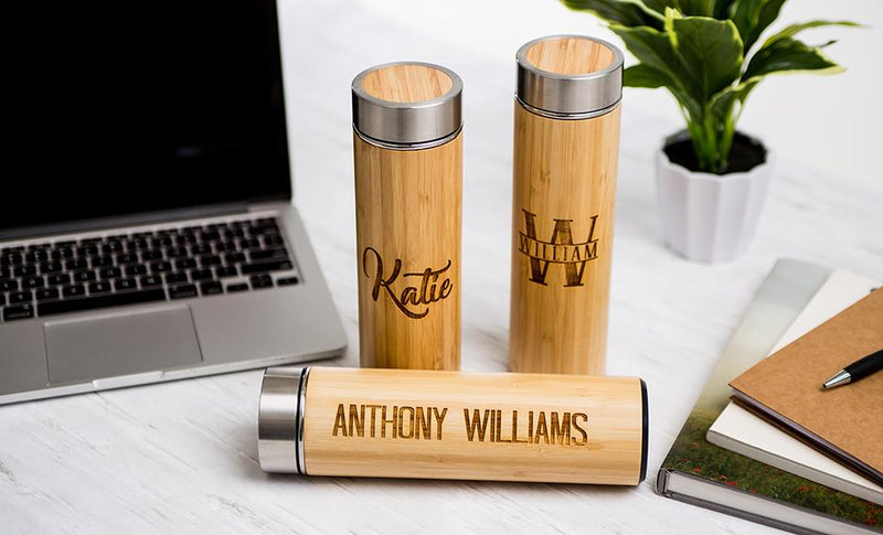 Personalized Insulated Bamboo Water Bottles - Set of 5