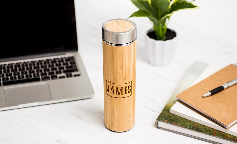 Personalized Insulated Bamboo Water Bottles - Set of 5