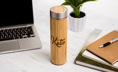 Personalized Insulated Bamboo Water Bottles - Set of 5