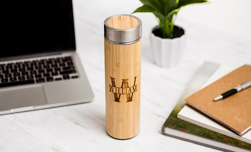 Personalized Insulated Bamboo Water Bottles - Set of 5