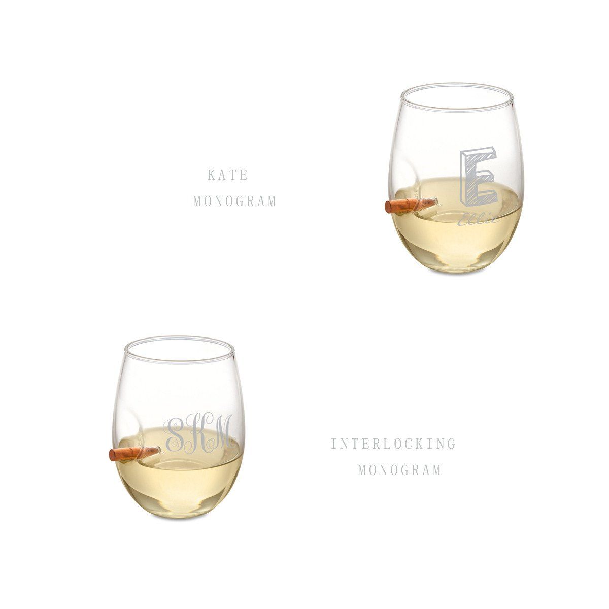 Personalized Bullet Wine Glasses - Set of 2 - Modern